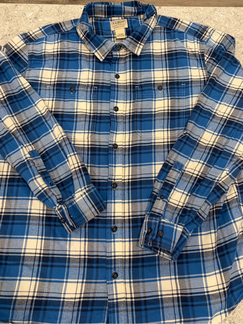 L.L. Bean Blue Mens Plaid Flannel Shirt Slightly Fitted-XL
